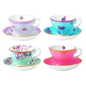 Candy Teacups & Saucers Set of 4 Mixed Patterns